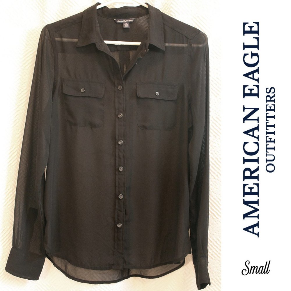 Black Sheer AE Blouse - Long Sleeve - Sm
